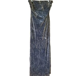 Andrea Polizzi for Rex Lester Silver Metallic Strapless Long Gown Dress Size 12‎